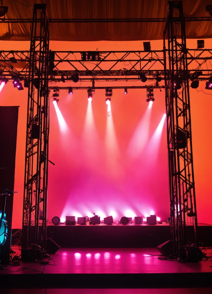 השכרת במות לאירועים – במה מקצועית עם מתלים ותאורה LED ריקה | ארט אירועים